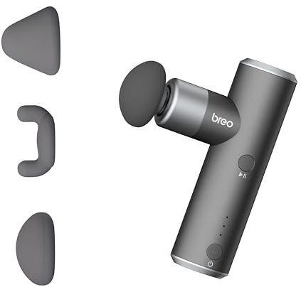 Breo S1 Deep Tissue Massager for Muscles 4 Mode 0.19kg Mini Handheld Massager with 4 Massage Heads, Ultra Quiet Electric Massager for Muscles, Sports Massage Gun Long Battery Life, Pulsio Massage Gun