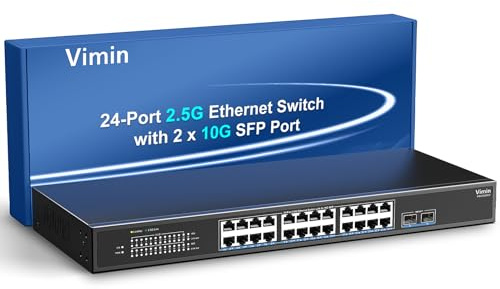 VIMIN Switch di Rete Non Gestito a 26 Porte 2,5G, 24 Porte Ethernet 2,5G Base-T, 2 Porte 10G SFP+, capacità di Commutazione di 160Gbps, Montaggio su Rack, Adatto per Nas 2,5Gbps, AP Wireless e PC