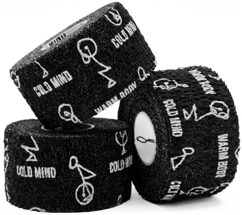 WARM BODY COLD MIND 1,5” Premium lyfttumme för tyngdlyftning - krokgrepp för styrkelyft, styrke- och crossträning, marklyft, tyngdlyftning, atletisk fingerlindning (Svart, 3 Rullar)