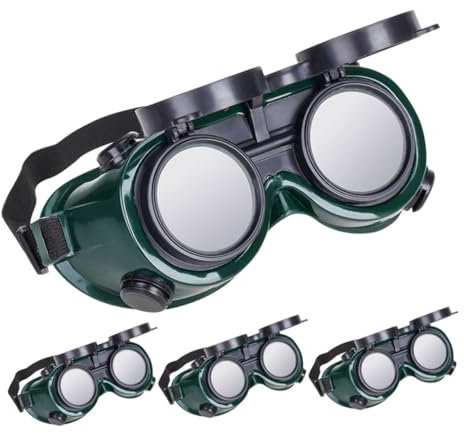 Uonlytech Welding Goggles Safety Glasses Eye Protection – 4pcs Dark Green Flip-up Welding Sunglasses Double-layer Plastic for Welder Grinding Cutting Industrial Use