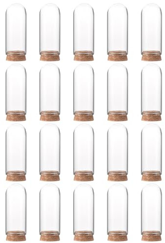 PATIKIL Clear Cloche Glass Dome, 20 Pack Glass Bell Jar Display Case Tabletop Centerpiece with Cork Base for LED Light Plants Home Decor 2.76x1.18inch