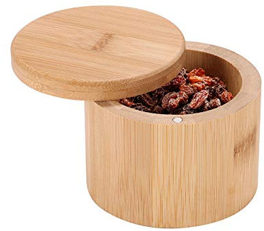 PZJFH Salero con tapa, caja de almacenamiento para salero con tapa, caja de almacenamiento de bambú natural con tapa giratoria magnética para guardar especias de cocina o objetos pequeños