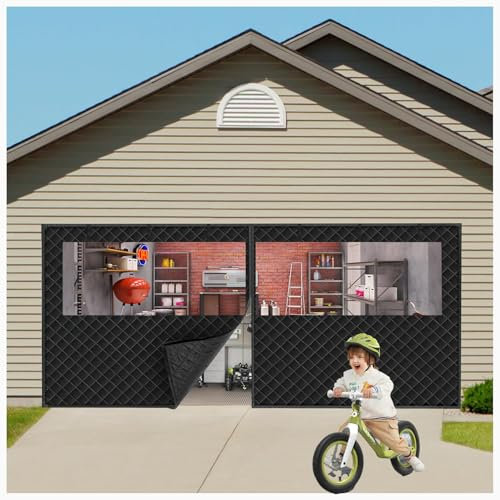 WaaYb Rideau de Porte de Garage à Isolation Thermique magnétique, Rideau de Porte de Garage à Isolation Thermique avec fenêtre Transparente, Tissu Oxford renforcé, Rembourrage épais, Couverture