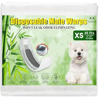 Flying Paws Hundewindeln für Rüden, XS-48 Stück mit Aktivkohle Rüdenwindeln | Odour-Neutralisierung, Weiche und Atmungsaktive, Super Saugfähig Hundewindeln, für Markierung, Harninkontinenz, Reisen