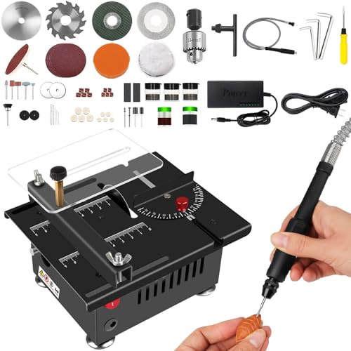 Mini scie de table multifonction, scie électrique de bureau 100 W, angle réglable de 0 ° à 90°, profondeur de coupe de 16 mm, alimentation réglable à sept vitesses, convient pour la coupe du bois, du