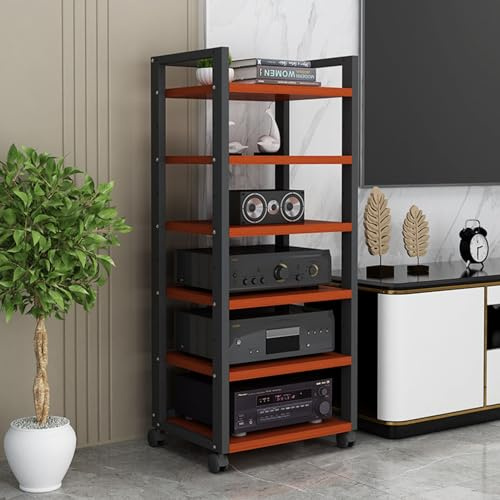 ASumPio Beweglicher Medienständer Mit 6 Ebenen, Audio-/Video-Rack, Cd-Player-Ständer, Aufbewahrungsschrank Für Stereokomponenten Mit Höhenverstellbarem Holzregal Für Zuhause/Bür,B-60x40x120cm