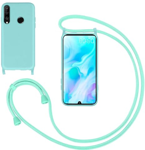 GoodcAcy Silikon Handykette Handyhülle für Huawei P30 lite,Smartphone Necklace Hülle mit Band Schutzhülle mit Kette zum umhängen Halskette Flüssig Silikon Case für Huawei P30 lite,Mintgrün