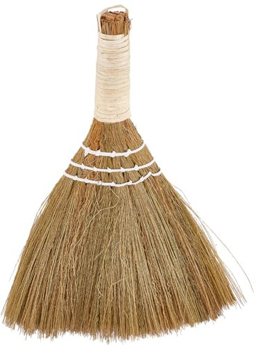 GORGECRAFT 28CM Small Whisk Brush Broom Grass Natural Handle Bamboo Traditional Handmade Heavy Duty Straw Angled Bristles Whisk Cleaning Sweeping Hand Broomsticks for Desktop Surface Indoor Outdoor