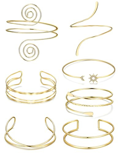 Yamobi 7 pièces de bracelets de bras, bracelets en or, brassards, adaptés aux femmes, avec soleil, lune, tourbillon, spirale, superposition et design minimaliste