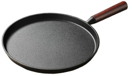 Colcolo Poêle à Frire en Fonte, ustensile de Cuisine, Compatible avec Les plaques à Induction, pour crêpes, Barbecue, Viande, Restaurant, Steak, Manche Marron Foncé