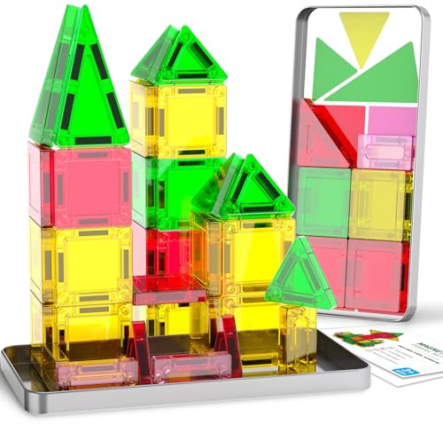 Tooysea Mini Magnetbausteine, Magnetische Reisespiele mit Eisenkasten, magnetische Bausteine leicht und tragbar,Magnetische Fliesen Spielzeug für ab 3 4 5 6 7 8 9 Jungen und Mädchen Geschenke