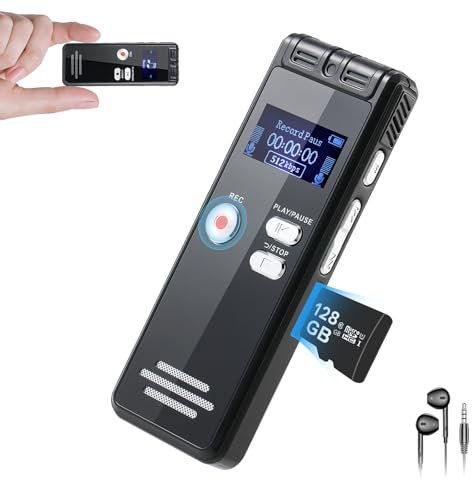 128GB Digital Voice Recorder - 3072kbps Dictaphone Digital Voice Activated Recorder, 9600hours One-Touch Recording with playback, Recording Device for Lecture & Interview, Meeting, Class