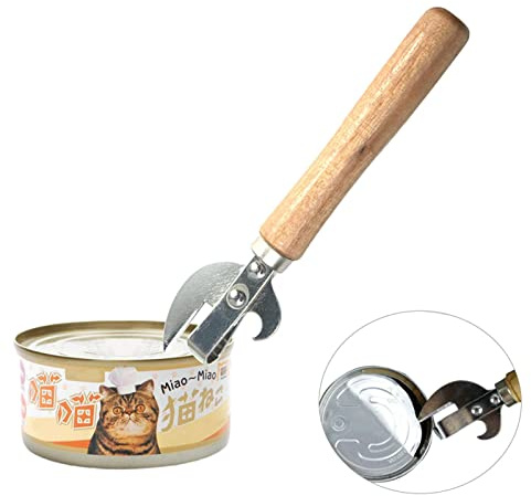 Manual Can Opener, Stainless Steel Bottle Opener Manual with Wooden Handle, Easy Open Multifunctional Side Cut Traditional Stab Can & Tin Opener for Kitchen Camping Traveling