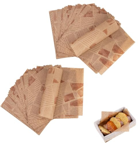 OUDQFCJ 100 Blätter Ölbeständiges Sicheres Deli Wrap Papier, Zeitungsoptik, Butterbrotpapier, Burger Papier, Käsepapier, Zuschnitte für Sandwiches, Pommes, Kuchen, Brot (18 X 18 cm)