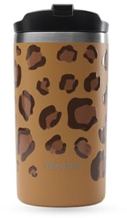 QWETCH - Travel Mug Isotherme - Leopard Camel 350ml - Thermo Café & Thé en Inox - 6h Chaud et 12h Froid - Compacte & Étanche, Mug de voyage