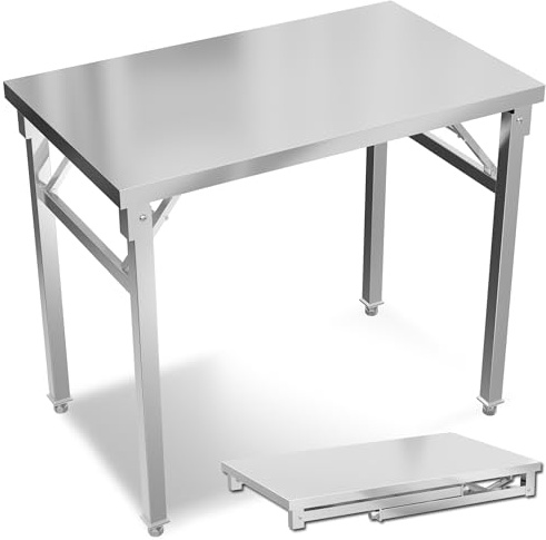 Suusolny Tavolo da lavoro pieghevole in acciaio inox, fino a 300 kg, con piedini regolabili in altezza, 120 x 70 x 85 cm