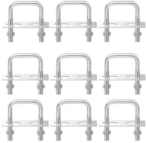 U-Bügel, 9er-Pack M8 (25-40) x (50-100) mm Vierkant-U-Bügel Rohrschelle mit Muttern und Platten Silber(M8*25 * 100)