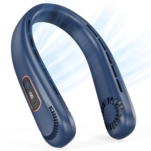 Ventilador de Cuello - 5000mAh Ventilador Cuello Portátil USB,3 Velocidades,Flujo de Aire de 360°,Neck Fan sin Aspas,Pantalla LED,Ventiladores Personal Recargable para Viajes Deporte Oficina Exterior