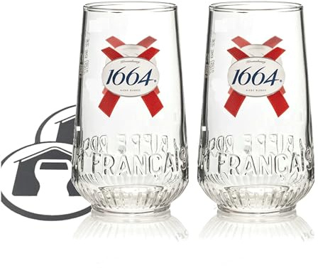 GarageBar | Kronenbourg 1664 Beer Glass | Nucleated Tumbler Beer Glass | Official Merchandise | Comes with 2X Beer Drip Mats (2, Pint/20oz)