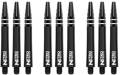 RED DRAGON Nitrotech Dart-Schäfte, 3 Stück pro Packung (9 Schäfte insgesamt) mit Punktekarte, Schwarz, M