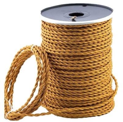 DC VOLTAGE 3 Core Twisted Gold Cable | 5 Meter Antique Electrical Cable | 3 Conductor Gold Lighting Cable Lamp Wire for DIY Projects and Pendant Lightning
