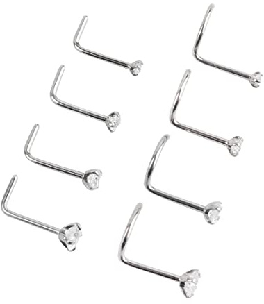 Liuxn 20 Gauge Curvo Naso a Bottone in Acciaio Inox Naso Anelli Zirconia Cubico Piercing Gioielli per Corpo, Vite e Forma di L Curvatura, 8 Pezzi …