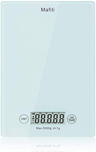 Mafiti Küchenwaage Digital, Digitalwaage mit Großer Präzision 1g /Max 5kg, LCD Display und Tara Function