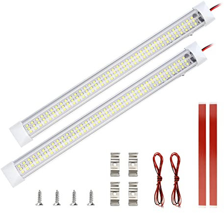 12V Barre de lumière intérieure à LED, Eclairage Voiture Lumineuse avec Interrupteur Marche/arrêt 1200LM Barre de Bande Lampe pour Voiture Van Camping Camion Bateau 2PCS