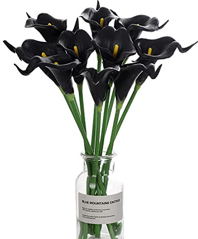 huaao 12pcs Lirios de Cala Flores Artificiales Negro en Latex, Ramos Flores Falsos Realista, Decoración de Aniversario, Matrimonio, Boda, Hogar, Oficina, Arreglos Florales, Bouquets Flor Nupcial