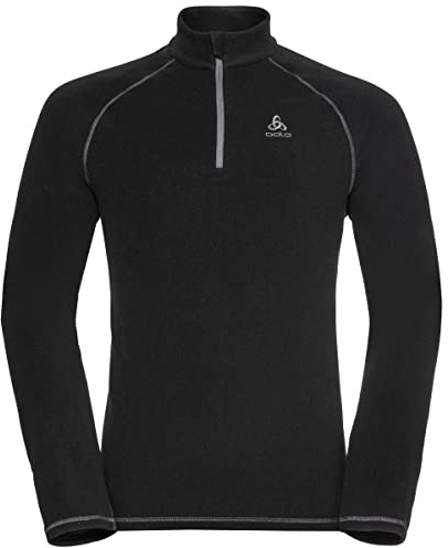 Odlo Fleecepullover für Herren Rigi | Schwarz | Größe M | Midlayer mit Halbreißverschluss | Langarm Wandershirt