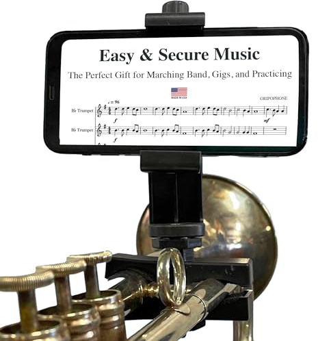 GripOPhone Trompeten-Lyra – befestigen Sie Ihr Telefon sicher an Ihrem Hupe, lesen Sie Musik von PDF, nehmen Sie Videos während des Spielens