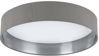 EGLO LED Deckenlampe Maserlo 2, Textil Deckenleuchte, Wohnzimmerlampe Decke aus Stoff in silber und grau, Kunststoff in weiß, warmweiß, Ø 38 cm