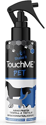 TouchME - berührungsaktiver Geruchsentferner & Textilerfrischer Spray | gegen Tiergeruch im Hundebett oder Katzenkörbchen | inkl. Fellpflege für Hunde, Katzen & Pferde | Pet Blue200ml (erfrischend)