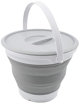 SAMMART 5.5L Collapsible Plastic Bucket with Lid - Foldable Round Tub with Lid - Portable Fishing Water Pail - Space Saving Outdoor Waterpot. (White/Grey, 1)