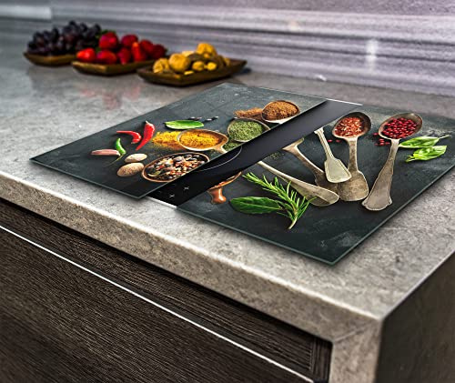 Hob Cover Induction Electric Cooker Chopping Board Glass Set 2 Parts Spices (2x wide 40 x height 52/cm)