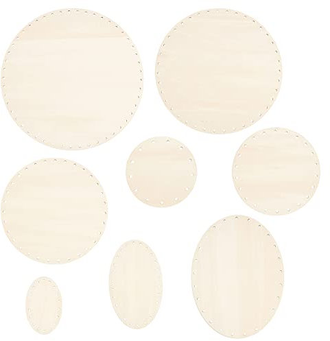 PandaHall 8 Stück Korbboden Für Rattan, 8 Stil Rundes/Ovales Holzkorb-Basis-Set Basket Cane Wicker Woven Board Korbboden zum HäKeln Mit 3mm Vorgebohrten Löchern Für DIY-Bodenkorb-Stifthalter