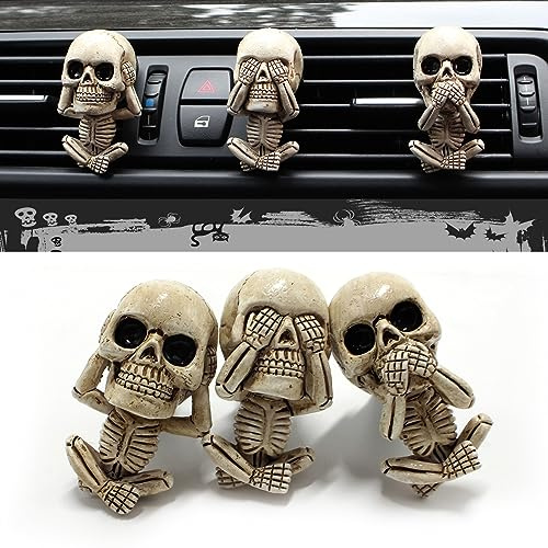 PLUSYES Totenkopf Auto Lufterfrischer Clips, Gothic Deko Innenraum, Horror Halloween Skelett Auto Accessoires, Lustiges Geschenk für Männer und Frauen