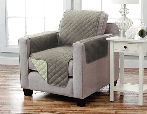 Brandsseller Sesselschoner zweiseitiger Sesselüberwurf Sesselauflage Polsterschutz Sesselbzug - gesteppt mit Armlehnen und DREI Taschen - Größe: 1-Sitzer ca. 190 x 165 cm - Farbe: Hellgrau/Anthrazit