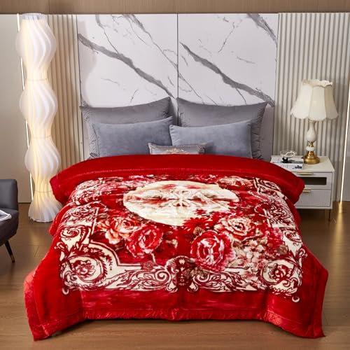 LGYKUMEG Gewichtete Koreanischen Nerzdecke,Fleecedecke, Plüschsamt, King-Size-Größe 200 x 230cm, zweilagig, wendbar, seidig weich, Knitter- und lichtbeständig, warme Decke,Rot,4kg