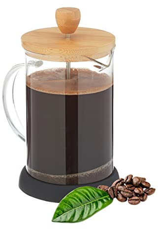 Relaxdays Caffettiera Pressofiltro Manuale, in Vetro con Tappo in bambù, 800 ml, caffè, tè, Trasparente Naturale