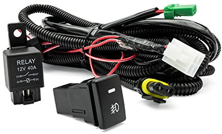 NJSSJD H8 H11 880 881 Nebelscheinwerfer-Kabelbaum-Set, 16 AWG mit 12 V 40 A Relais & Ein/Aus-Wippschalter, Flachsicherung, passend für Mitsubishi Outlander, Pajero Sport, T/oyota Yaris Prius
