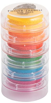 TRENDHAUS 957047 - Tampón para sellos de dedos (6 unidades, compatible con la piel y lavable), incluye práctica función de apilamiento (6 colores)