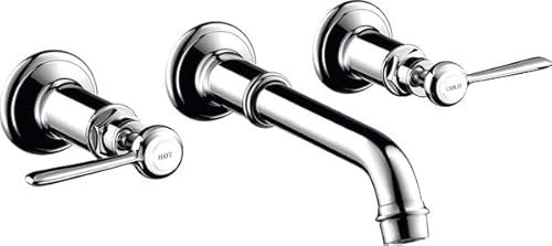 hansgrohe AXOR MONTREUX 3-Loch Waschtischarmatur Unterputz, Wandmontage, Hebelgriffe, Farbe: Polished Black Chrome