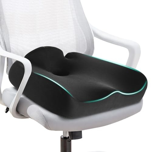 Ergonomic Memory Foam Seat Cushions for Office Chairs –Office Chair Cushion for Coccyx, Tailbone & Pressure Relief –Large Desk Chair Pad for Office, Gaming & Long Sitting,Washable Non-Slip Cover