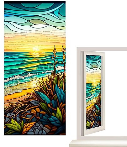 Dirfuny Window Film Privacy Patterned Stained Film for Glass Lace Decorative Opaque Static Cling Vinyl Non-Adhesive Window Film for Home Bathroom Bedroom