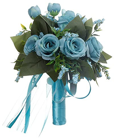 Hochzeits Braut Strauß,Asudaro Handgefertigter Romantischer Hochzeits Strauß Exquisiter Seide Braut Strauß Vintage Braut Hochzeit Brautjungfer Rosenstrauß Für Hochzeitsfeiern,Verlobungszeremonien Blau