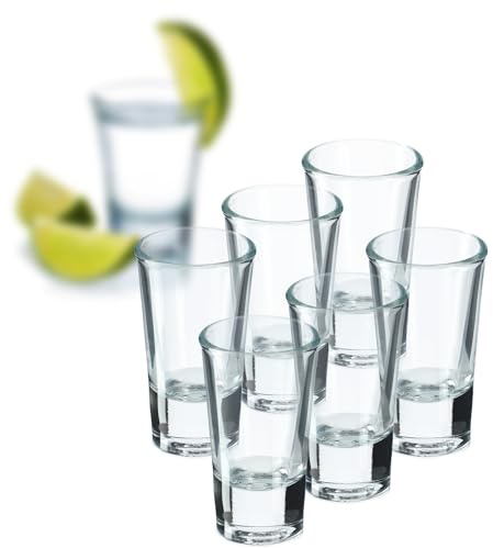 KADAX 6er Set Schnapsgläser, Spülmaschinenfeste 25ml Shotgläser, Klassische Schnapsbecher aus transparentem, bleifreiem Glas, Stamper für Wodka, Likören und Tequila