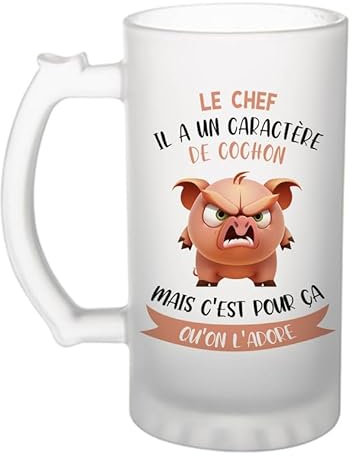 Chope Le chef Caractère de Cochon | Verre à bière Pinte Métier Collègue Cadeau Travail Boulot Départ Retraite