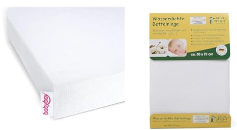 babybay Jersey Spannbetttuch Deluxe & GRÜNSPECHT wasserdichte Betteinlage 50x70cm, Matratzenschutz