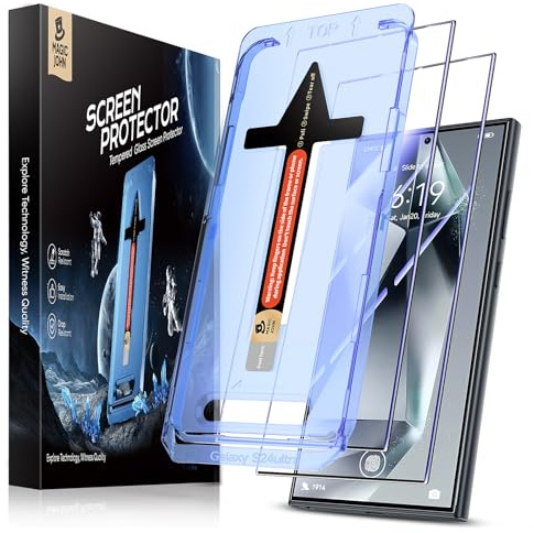 MAGIC JOHN 2 Pack for Samsung Galaxy S24 Ultra Tempered Glass Screen Protector, Auto Dust-Elimination Installation, Bubble Free, HD Clear, Easy Installation